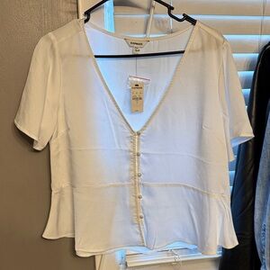 Express Cream V-Neck Button-Front Blouse